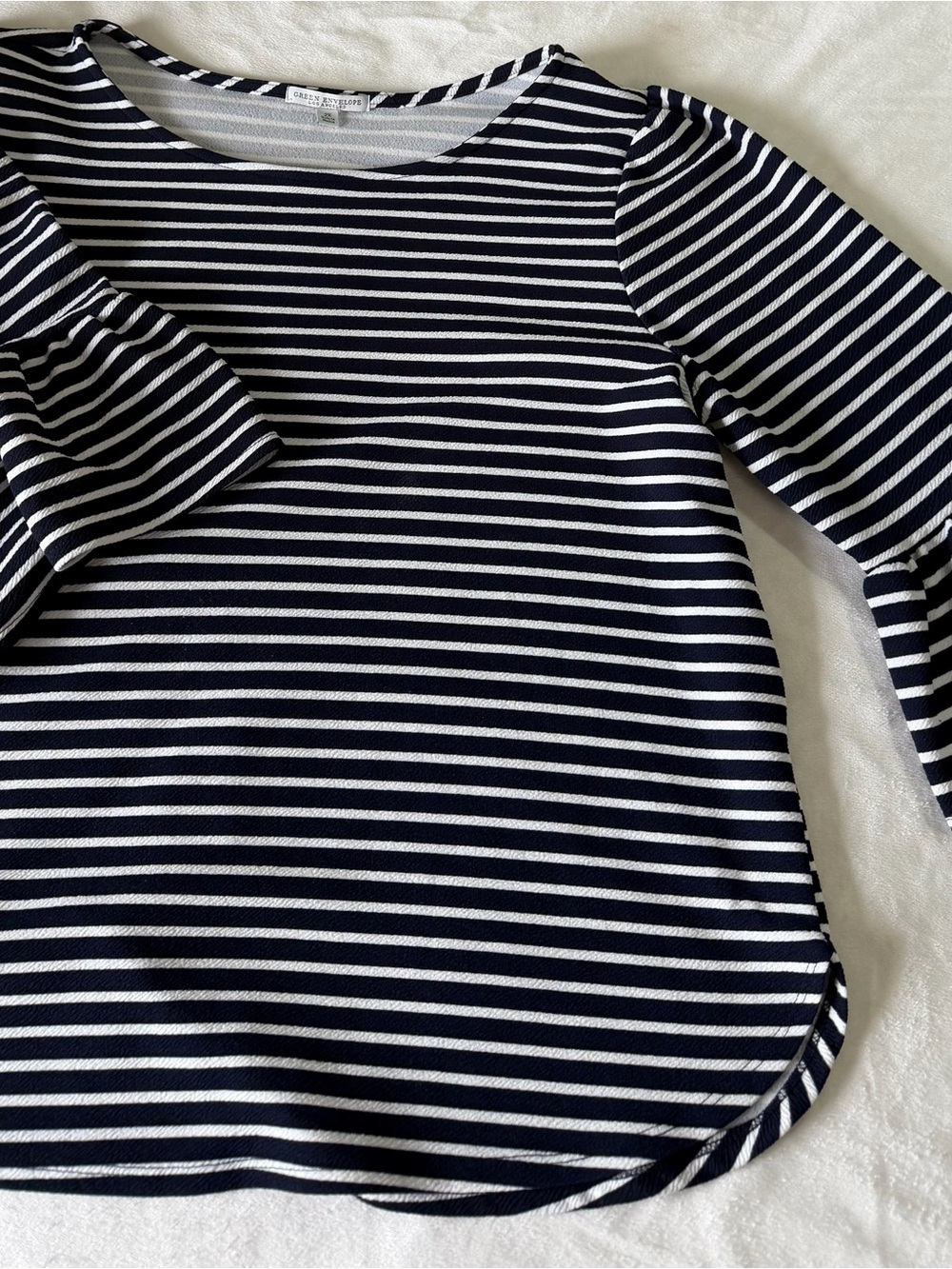 Green Envelope Navy and White Striped Top
